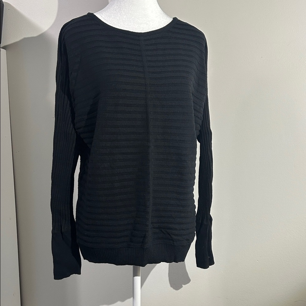 New York & Company Black Ribbed Long Sleeve Top